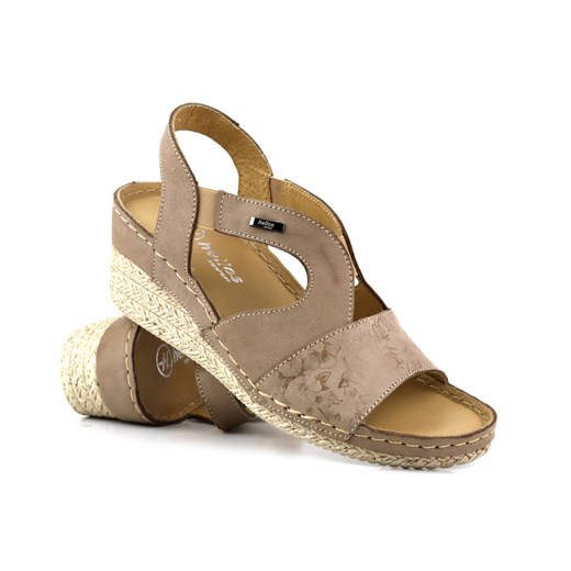 Sandały damskie na koturnie - Helios Komfort 108, beżowe ze sklepu ulubioneobuwie w kategorii Sandały damskie - zdjęcie 159018738