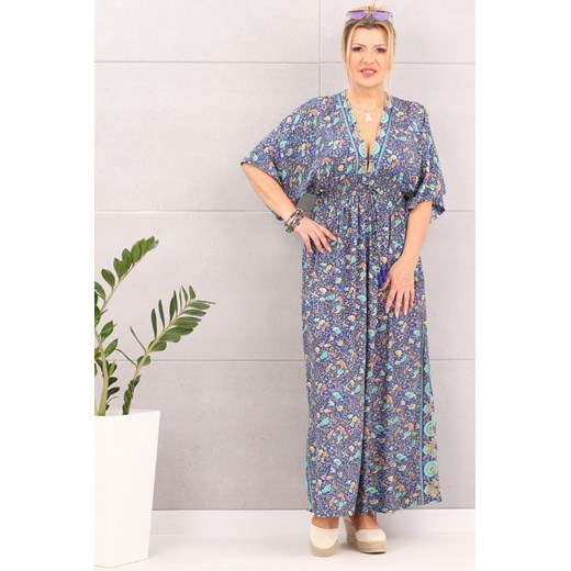 Sukienka maxi boho wzór kwiaty granatowa - uniwersalny Femimoda uniwersalny femimoda.pl