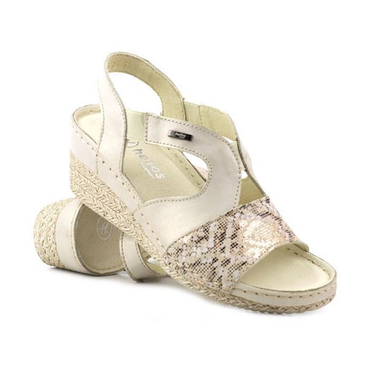 Sandały damskie na koturnie - Helios Komfort 108, złote ze sklepu ulubioneobuwie w kategorii Sandały damskie - zdjęcie 159067246