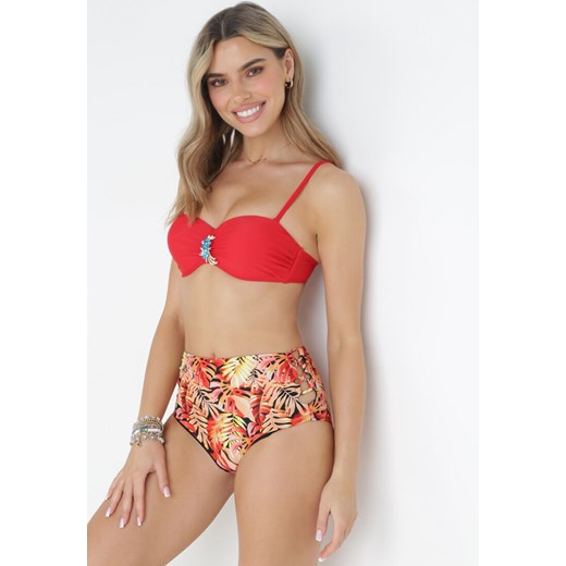 Czerwone Bikini Push Up z Odpinaną Broszką Magdalin 42 wyprzedaż Born2be Odzież