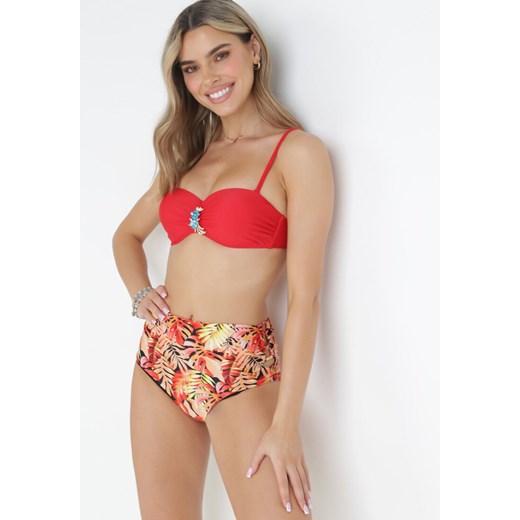 Czerwone Bikini Push Up z Odpinaną Broszką Magdalin 46 wyprzedaż Born2be Odzież