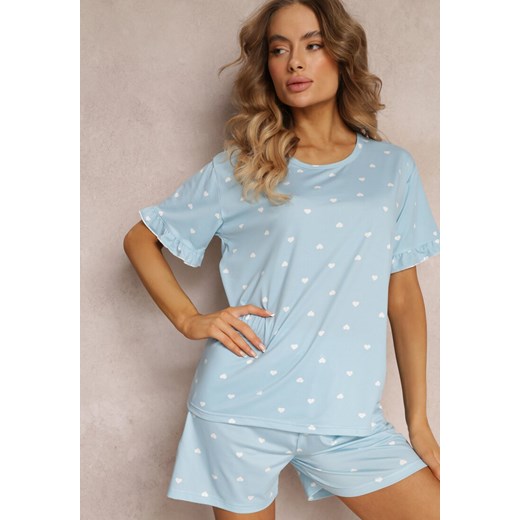 Niebieski 2-częściowy Komplet Piżamowy w Serduszka Ronis ze sklepu Renee odzież w kategorii Piżamy damskie - zdjęcie 159071237