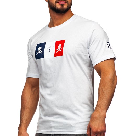 Biały bawełniany t-shirt męski z nadrukiem Bolf 14784 L Denley