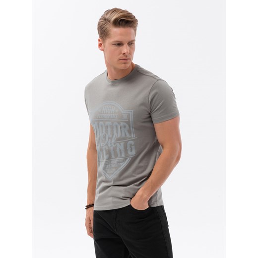 T-shirt męski bawełniany z nadrukiem - jasnobrązowy V3 S1735 ze sklepu ombre w kategorii T-shirty męskie - zdjęcie 159082508