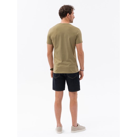 T-shirt męski bawełniany z nadrukiem - oliwkowy V2 S1735 M ombre