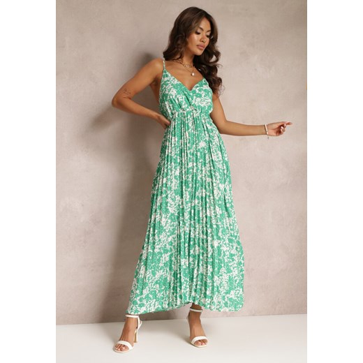 Zielona Rozkloszowana Sukienka Maxi z Plisowanym Dołem i Gumką w Talii Asali ze sklepu Renee odzież w kategorii Sukienki - zdjęcie 159096717