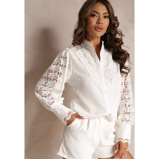 Biała Koronkowa Koszula ze Stójką Begone ze sklepu Renee odzież w kategorii Koszule damskie - zdjęcie 159100945