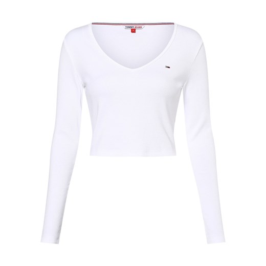 Tommy Jeans Damska koszulka z długim rękawem Kobiety Bawełna biały jednolity ze sklepu vangraaf w kategorii Bluzki damskie - zdjęcie 159104315