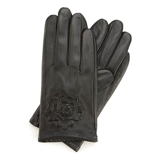 Damskie rękawiczki skórzane z wytłoczoną różą czarne ze sklepu WITTCHEN w kategorii Rękawiczki damskie - zdjęcie 159105609