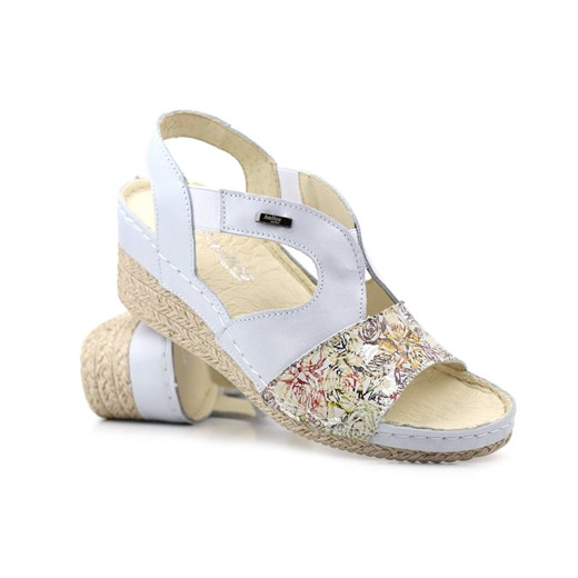 Sandały damskie na koturnie - Helios Komfort 108, srebrne ze sklepu ulubioneobuwie w kategorii Sandały damskie - zdjęcie 159105657