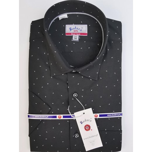 Bodara koszula czarna w drobny wzorek SLIM-FIT krótki rękaw ze sklepu ATELIER-ONLINE w kategorii Koszule męskie - zdjęcie 159105677