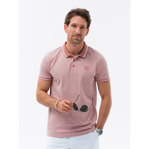 Melanżowa koszulka męska polo z kontrastowym kołnierzykiem -  różowa V2 S1618 ze sklepu ombre w kategorii T-shirty męskie - zdjęcie 159107708