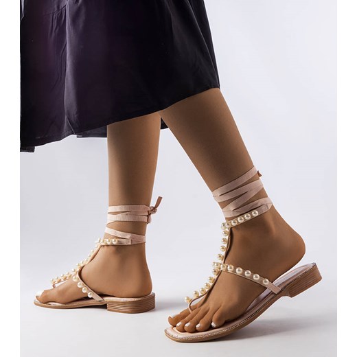 Beżowe sandałki z perełkami Graystone ze sklepu gemre w kategorii Sandały damskie - zdjęcie 159120865