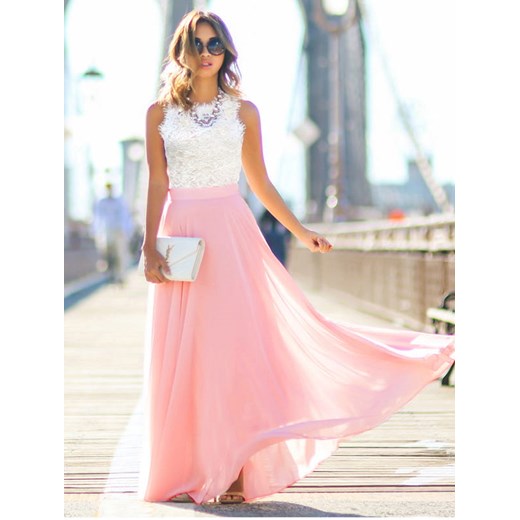 Sukienka maxi z różowym dołem oraz koronkową górą Estera XL/42 okazyjna cena E-Shop