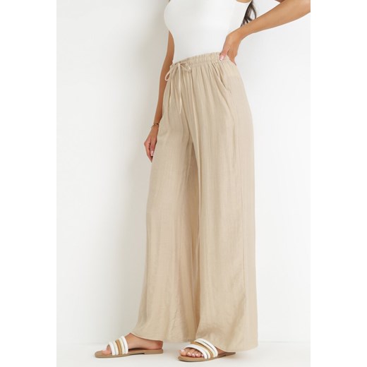 Beżowe Szerokie Spodnie z Wiskozy Zyona ze sklepu Born2be Odzież w kategorii Spodnie damskie - zdjęcie 159124759
