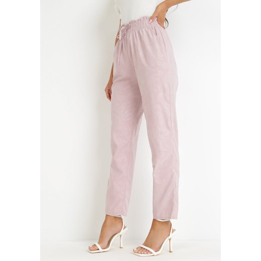 Różowe Spodnie z Gumką w Pasie Krette ze sklepu Born2be Odzież w kategorii Spodnie damskie - zdjęcie 159132997