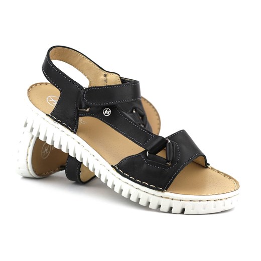 Skórzane sandały damskie polskiej marki HELIOS Komfort 249S, czarne ze sklepu ulubioneobuwie w kategorii Sandały damskie - zdjęcie 159136498