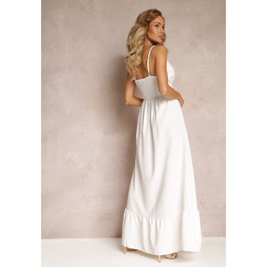 Biała Długa Sukienka Maxi z Falbaną na Dole i Gumką w Talii Sherrie Renee M okazyjna cena Renee odzież