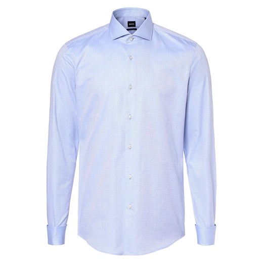BOSS Koszula męska z wywijanymi mankietami Mężczyźni Slim Fit Bawełna jasnoniebieski wypukły wzór tkaniny ze sklepu vangraaf w kategorii Koszule męskie - zdjęcie 159168506