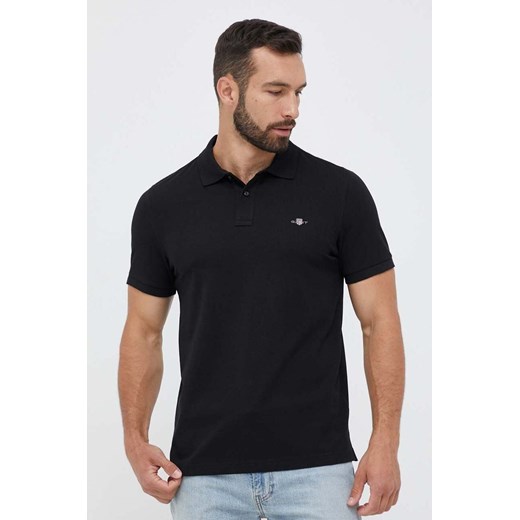 Gant polo bawełniane kolor czarny gładki ze sklepu ANSWEAR.com w kategorii T-shirty męskie - zdjęcie 159168716
