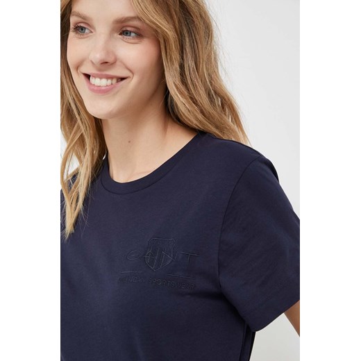 Gant t-shirt bawełniany kolor granatowy ze sklepu ANSWEAR.com w kategorii Bluzki damskie - zdjęcie 159169078