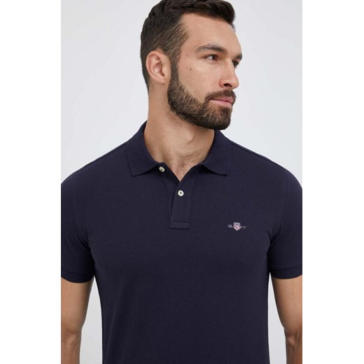 Gant polo bawełniane kolor granatowy gładki ze sklepu ANSWEAR.com w kategorii T-shirty męskie - zdjęcie 159169087