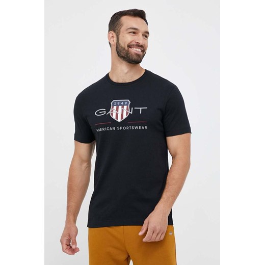 Gant t-shirt bawełniany kolor czarny z nadrukiem ze sklepu ANSWEAR.com w kategorii T-shirty męskie - zdjęcie 159169155
