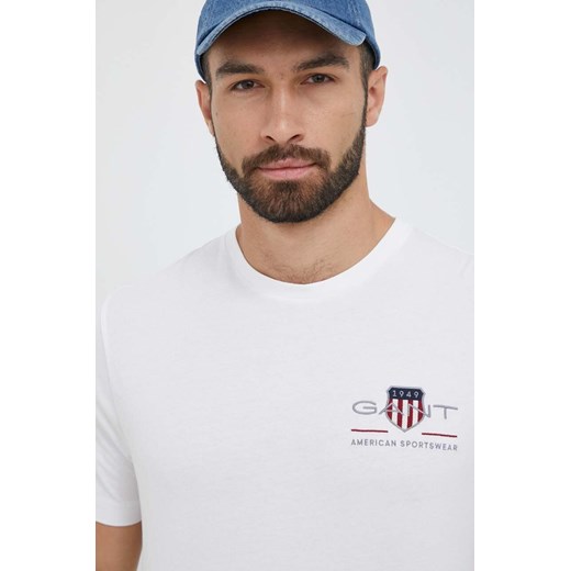 Gant t-shirt bawełniany kolor biały z aplikacją ze sklepu ANSWEAR.com w kategorii T-shirty męskie - zdjęcie 159169159