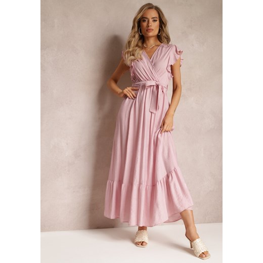 Różowa Rozkloszowana Sukienka Maxi z Gumką w Talii Lavla ze sklepu Renee odzież w kategorii Sukienki - zdjęcie 159172016