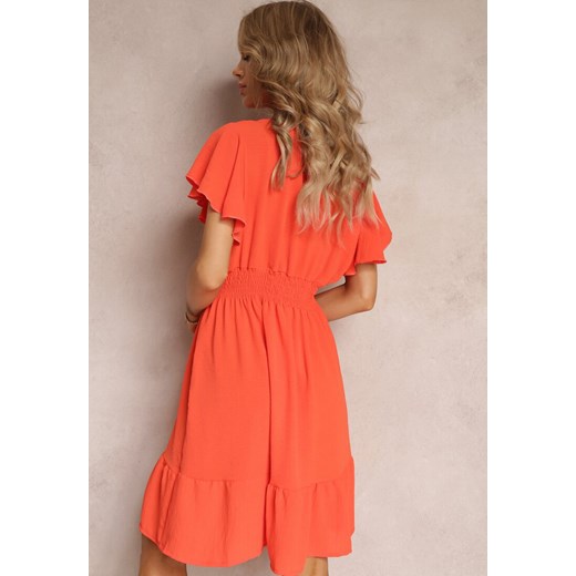 Pomarańczowa Sukienka z Falbankami i Marszczoną Gumką w Talii Edenia Renee M promocja Renee odzież