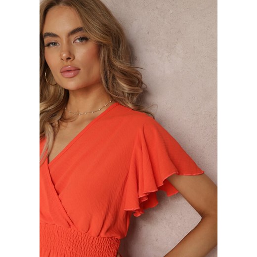 Pomarańczowa Sukienka z Falbankami i Marszczoną Gumką w Talii Edenia Renee M okazja Renee odzież