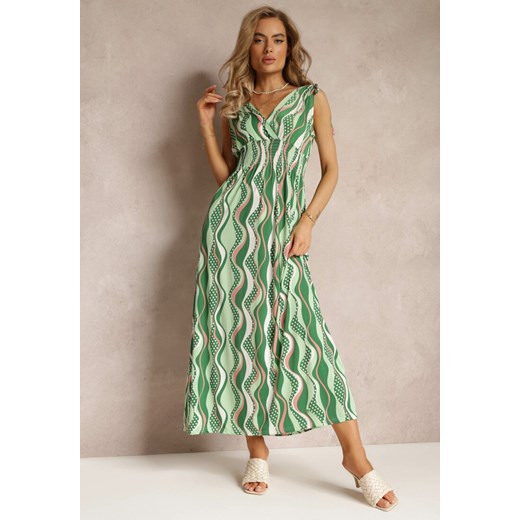 Zielona Wiskozowa Sukienka Maxi z Gumkami w Pasie i Ściągaczami na Ramionach Kaesa ze sklepu Renee odzież w kategorii Sukienki - zdjęcie 159180339