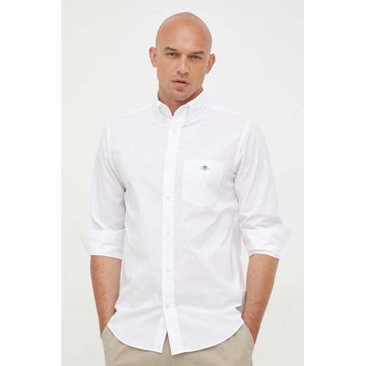 Gant koszula bawełniana męska kolor biały regular z kołnierzykiem button-down ze sklepu ANSWEAR.com w kategorii Koszule męskie - zdjęcie 159190796
