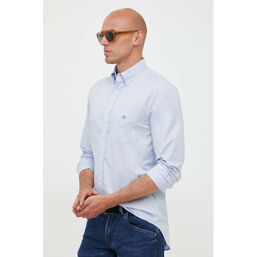 Gant koszula bawełniana męska kolor niebieski regular z kołnierzykiem button-down ze sklepu ANSWEAR.com w kategorii Koszule męskie - zdjęcie 159190806