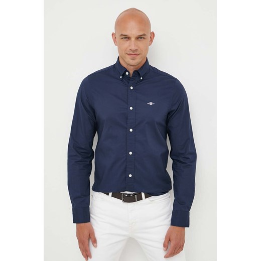 Gant koszula bawełniana męska kolor granatowy slim z kołnierzykiem button-down ze sklepu ANSWEAR.com w kategorii Koszule męskie - zdjęcie 159190817