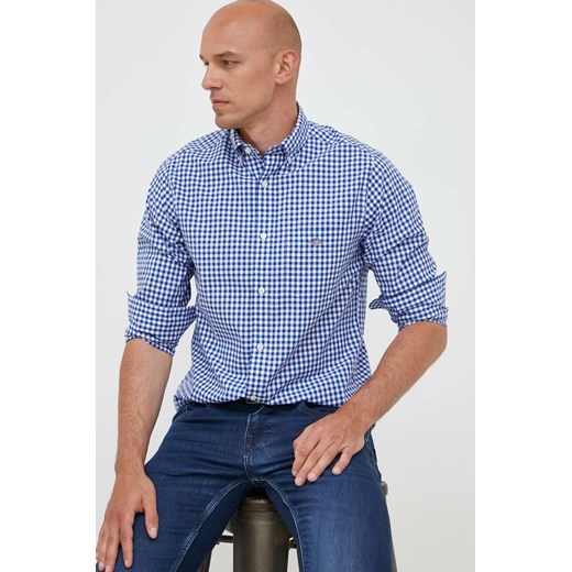 Gant koszula bawełniana męska kolor niebieski regular z kołnierzykiem button-down ze sklepu ANSWEAR.com w kategorii Koszule męskie - zdjęcie 159190827
