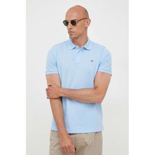 Gant polo bawełniane kolor niebieski gładki ze sklepu ANSWEAR.com w kategorii T-shirty męskie - zdjęcie 159190959