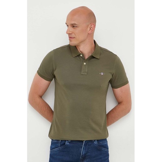 Gant polo bawełniane kolor zielony gładki ze sklepu ANSWEAR.com w kategorii T-shirty męskie - zdjęcie 159191107