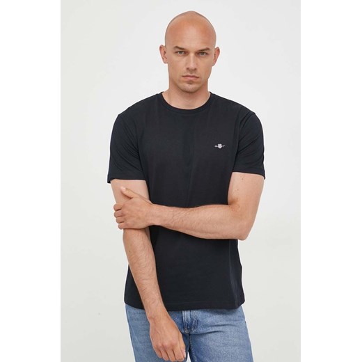 Gant t-shirt bawełniany kolor czarny gładki ze sklepu ANSWEAR.com w kategorii T-shirty męskie - zdjęcie 159191127