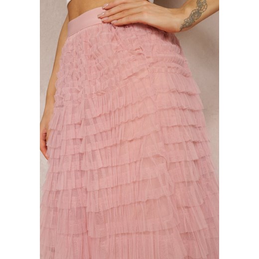 Różowa Tiulowa Spódnica Maxi z Gumką w Pasie i Falbankami Mahlia Renee ONE SIZE promocyjna cena Renee odzież