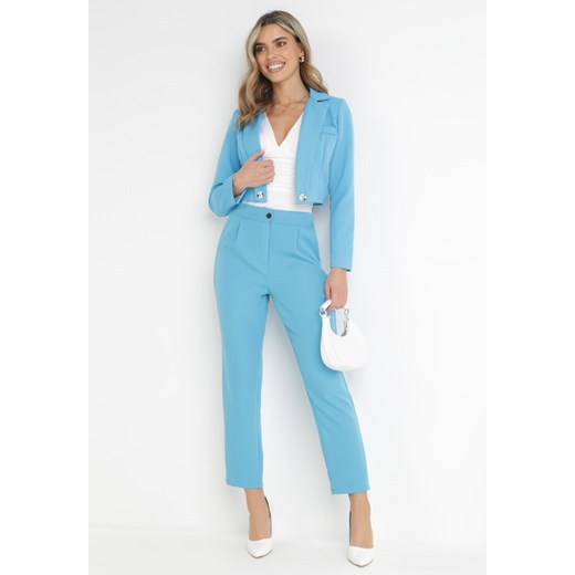 Niebieskie Spodnie Cygaretki Borlo ze sklepu Born2be Odzież w kategorii Spodnie damskie - zdjęcie 159195159