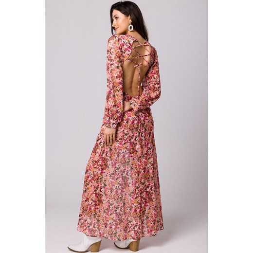 Sukienka Makover boho z odkrytymi ramionami z długim rękawem w serek maxi 