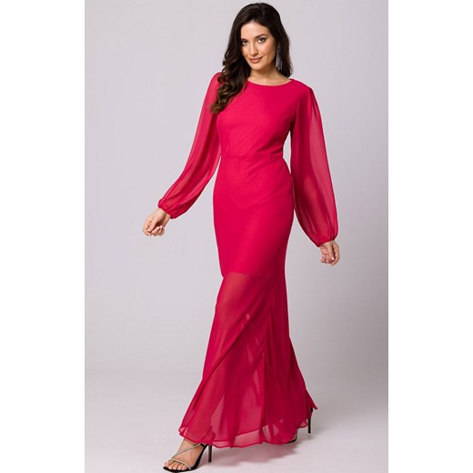 Sukienka Makover z okrągłym dekoltem maxi z długimi rękawami z odkrytymi ramionami 