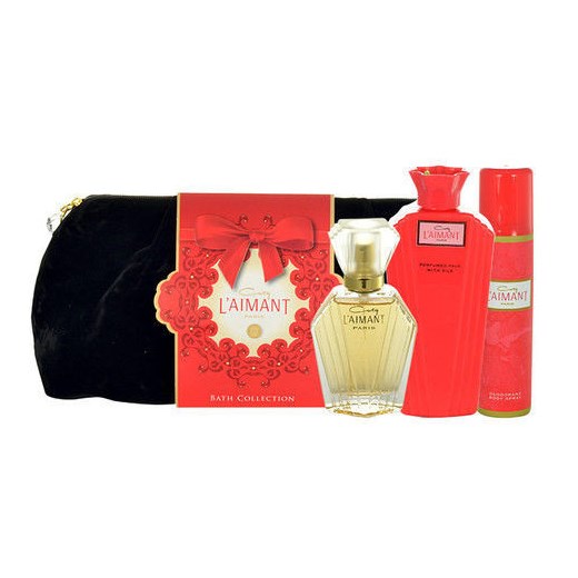 Coty L´Aimant W Zestaw perfum Edt 30ml + 75ml Deospray + 100g Puder + Kosmetyczka e-glamour pomaranczowy 