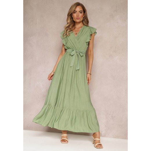 Zielona Rozkloszowana Sukienka Maxi z Gumką w Talii Lavla ze sklepu Renee odzież w kategorii Sukienki - zdjęcie 159218937