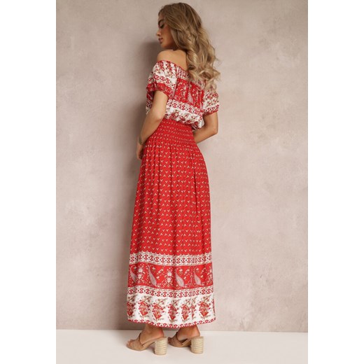 Czerwona Sukienka Hiszpanka Maxi z Gumką w Pasie z Bawełny Eilena Renee XL okazja Renee odzież