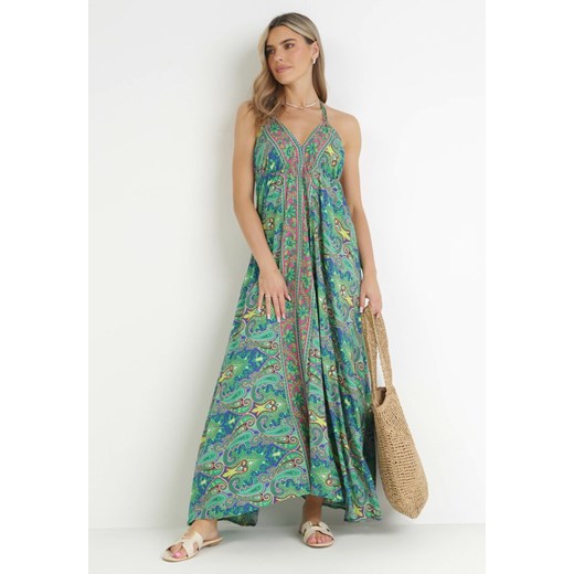 Zielona Sukienka Maxi z Wiązaniem na Plecak Ealenia ze sklepu Born2be Odzież w kategorii Sukienki - zdjęcie 159220287