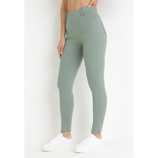 Zielone Spodnie Skinny z Wysokim Stanem Ninga ze sklepu Born2be Odzież w kategorii Spodnie damskie - zdjęcie 159226518