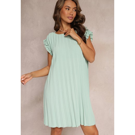 Jasnozielona Plisowana Sukienka Mini z Falbankami Trinida ze sklepu Renee odzież w kategorii Sukienki - zdjęcie 159227706