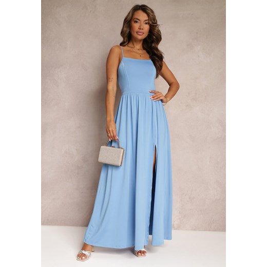 Niebieska Rozkloszowana Sukienka Maxi na Cienkich Ramiączkach z Rozporkiem Weslyn ze sklepu Renee odzież w kategorii Sukienki - zdjęcie 159227736